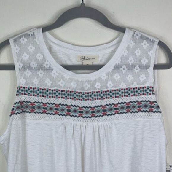 Style and Company Embroidered Mesh Top - Beach Day White - Picture 7 of 9